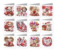 12pcs 5D Diamond Painting Greeting Cards for Adults, Flower Animal DIY Diamond Art Painting Greeting Card Kit with Envelopes Set Cards for Christmas Birthday Thanksgiving Day Holiday