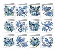 12pcs 5D Diamond Painting Greeting Cards for Adults, Flower Animal DIY Diamond Art Painting Greeting Card Kit with Envelopes Set Cards for Christmas Birthday Thanksgiving Day Holiday