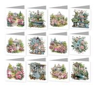 12pcs 5D Diamond Painting Greeting Cards for Adults, Flower Animal DIY Diamond Art Painting Greeting Card Kit with Envelopes Set Cards for Christmas Birthday Thanksgiving Day Holiday