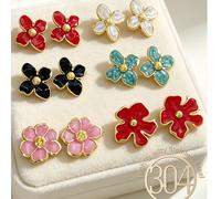 12pcs/6 paires Boucles d'oreilles d'été dorées pour femmes, comprenant des designs de fleurs à quatre pétales et de fleurs à six pétales, convenant pour les vacances décontractées et le port quotidien