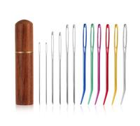 12pcs Aiguilles à Coudre à la Main, en Aluminium Fil Émoussé à Gros Chas avec Aiguilles à Tapisserie Courbées et Étui à Aiguilles en Bois pour Projets de Crochet de Matelassage et de Perles