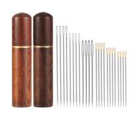 12pcs Aiguilles à Enfiler Soi-Même avec 12 Aiguilles à Grand Chas, Différentes Tailles Aiguille à Coudre à Main Aiguille à Fil à Suspendre sur Côté Fil Facile avec 2 Étuis en Bois (Or)
