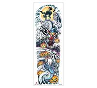 12pcs Autocollants De Tatouage De Bras Complet Poseidon Bras De Lion Bras De Fleur Imperméable Ensemble D'autocollants De Tatouage De Bras Complet M1898
