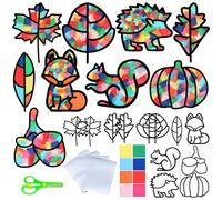 12pcs Autocollants Fenêtre d'Automne Feuille d'Érable Hérisson Gommette Stickers Pomme de Pin Citrouille Renard et 32feuilles Papiers Colorés DIY Décoration pour Automne Thanksgiving Jardin Party