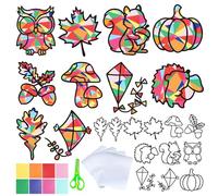 12pcs Autocollants Fenêtre d'Automne Feuille d'Érable Hérisson Gommette Stickers Pomme de Pin Citrouille Renard et 32feuilles Papiers Colorés DIY Décoration pour Automne Thanksgiving Jardin Party