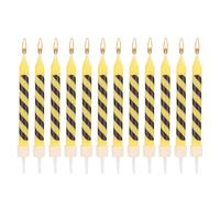 12pcs Bougies d'Anniversaire Construction, Rayées Jaunes Noires Bougie Breloques Bougies d'Anniversaire sur Thème Construction Cadeaux d'Ingénieurs Fête Construction Mariage Gâteau Décoration