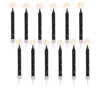 12pcs Bougies pour Gâteau d'Anniversaire, Bougies d'Anniversaire Noires Longues et Fines Motif Galaxie et Espace Cupcakes Enfants Idéales pour Les Fêtes d'Anniversaires