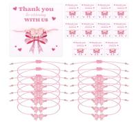 12pcs Bracelets en Corde Tressée avec Nœud Coquet, Ajustables Bracelets à Nœud Rose avec 12 Cartes de Motivation Bijoux d'Amitié en Corde Tressée Cadeaux pour les Fêtes d'Anniversaire des Amies
