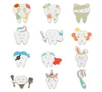 12pcs Broches à Dents, Jolies Broches en Émail pour Dentiste de Dessin Animé Badges Amusants pour Revers de Dents Breloques Dentaires Cadeaux pour Médecins Infirmières Sacs à Dos Vêtements