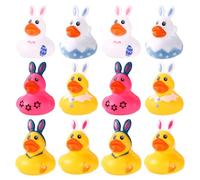 12pcs Canard Pâques avec Oreilles de Lapin, 6 Styles Canards en Caoutchouc sur Le Thème de Pâques Canard Lapin de Pâques Assorti pour Jouet de Bain pour Enfant Remplisseur de Panier de Pâques