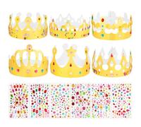 12pcs Chapeaux Couronne Galette des Rois d'Anniversaire Réglable Doré en Papier et 6 Feuilles Autocollants Stickers Strass Diamant Couronne des Rois Epiphanie d'Accessoires Photo pour Fête Célébration