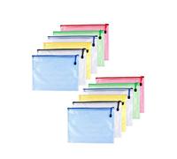 12pcs Chemise Paquet Portefeuille Pochette en PVC Zip Document Dossier/PVC School Office Magazine Document File Zippy Closure Folder Holder Bag-Noir,Bleu,Blanc,Juane,Vert,Rouge-A4