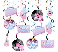 12pcs Décorations de Fête à Thème Chanteur, Décorations de Fête Anniversaire Musicale Découpes sur le Thème de la Musique Guitare Disco Disque Fournitures Fête Thème Chanteur pour Filles Pop