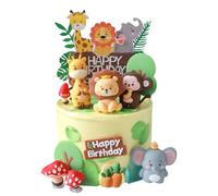12Pcs Décorations De Gâteaux Animaux, Jungle Cupcake Topper Decoration, Happy Birthday Gateau Anniversaire Jungle pour Fête D'anniversaire, Enfant Fille Garçon Anniversaire