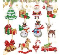 12pcs Diamant Malerei petit format，diamant Malerei petit format，DIY Diamant Schlüsselanhänger Weihnachten hängende Dekorationen, Acrylplatte und Schlüsselanhänger，CHANCCI Diamond Painting Noël