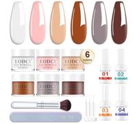 12Pcs Dipping Powder Kit, 6 Couleurs Couleur Nue Marron Routine Coffee Acrylique Durable Pour Porcelaine Ongle avec Base & Top Coat pour la maison Salon Nail Art Design