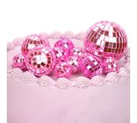 12pcs Disco Gâteau Décorations, 4 Tailles Décorations de Gâteau à Thème Disco Décorations de Cupcakes Boule Disco Accessoires de Dessert pour Gâteau d'Anniversaire à Thème des Années 70(Rose)