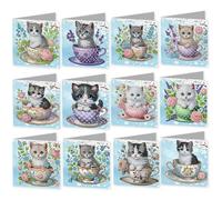 12PCS DIY Diamond Painting Greeting Card with Envelopes, Flower Lamp Animal DIY Diamond Art Painting Greeting Card Kit for Family Friends Christmas Xmas Birthday Beginner Adult Gift
