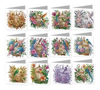 12PCS DIY Diamond Painting Greeting Card with Envelopes, Flower Lamp Animal DIY Diamond Art Painting Greeting Card Kit for Family Friends Christmas Xmas Birthday Beginner Adult Gift