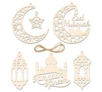 12pcs Eid Mubarak Pendentifs en Bois Ramadan Ornement Pendentif Lune et Étoile Bois de l'Aïd Suspendu Artisanat Décoration Scrapbooking d'Intérieur et d'Extérieur pour Fête à Thème Eid Al-fitr