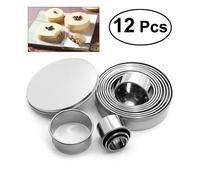 12pcs Emporte-pièces Rond en acier inoxydable pour Biscuits, Fondant, Donuts, Pâte, Muffins,gâteaux