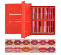 12PCS ensemble de rouge à lèvres liquide velours mat, Imperméable à l'eau durable anti - adhésif tasse Lip Gloss set,Ensemble cadeau Maquillage Lèvres nues Shimmer