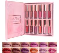 12pcs Ensemble De Rouge À Lèvres Liquide Velours Mat, Imperméable À L'eau Durable Anti - Adhésif Tasse Lip Gloss Set,Ensemble Cadeau Maquillage Lèvres Nues Shimmer