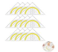 12Pcs Équerre Géométrique, 15.7cm Rapporteur et Équerre Technique Géométrie Plastique Règle Equerre 2 en 1 Triangle De Géométrie Transparent Rapporteur Trigonométrique pour Etudiants Bureau Maths