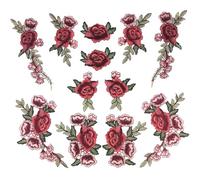 12Pcs Flower Iron On Patches, Red Rose Embroidered Flower Applique Elegant Peony Sew On Patches DIY Collar Bust Dress Bag Shoes