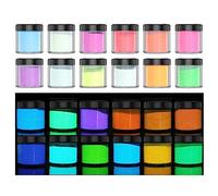 12PCS Glow Pigment Poudre Mica Poudre Nacrée Couleur Auto-Luminescente Longue Durée pour DIY Nail Art Rocks et Soirée à Thème Ensemble Original