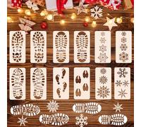 12pcs Grands Pochoirs de Noël, Décorations de Noël d'intérieur, Empreinte de pied du Père Noël Pochoirs de flocons de neige Décorations de Noël (30x15cm)