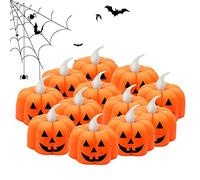 12PCS Halloween Bougies Chauffe-plat Citrouille Bougies Chauffe-plat sans Flamme Bougies LED à piles Lanternes Orange pour Décorations d'Halloween, blanc chaud (visage diabolique)