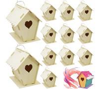 12pcs Kit de Maison d'oiseaux Suspendus, Bricolage DIY Une Coeur ET FENSE Birgure de clôture 4x4.3x5.5 pour Les Enfants Adultes à Construire