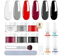 12Pcs Kit de Poudre à Ongles 6 Couleurs Baiser Passionné, Noir Blanc Paillette Poudre Acrylique Liquide avec Couche Base Finition Activateur Pinceau, Kits Complet de Trempage pour Manucure