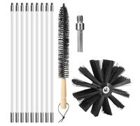 12pcs Kit De Ramonage, Hérisson Ramonage, Brosse Nettoyage Cheminée Kit Brosse De Cheminée Brosse Nettoyage De Cheminée avec 9 Tiges en Nylon, Tête Brosse, Connecteur De Perceuse, Brosse Longue
