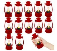 12pcs Lanterne rouge avec bougie à LED vacillante, mini lanternes suspendues de 5, 3 pouces pour centres de table, Mini lanternes décoration fête occidentale pour centres table