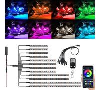 12PCS Lumineuses LED pour Moto Étanches RGB Néons Lumière D'ambiance à Effet de Sol DC 12V avec Application et Télécommande RF Compatible pour Harley Honda Kawasaki Yamaha Quad Moto