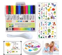 12Pcs Magic Pen avec Cuillère et 2 Autocollants de Tatouage, Feutres Magiques, Water Art Feutre Magique, Stylo Magique à L'eau, écriture, pour Dessin, Jeux D'eau, Tableaux Blancs (D)