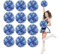 12PCS Metal Cheerleader pompon,25cm Cheerleader pompon Cheerleader pompon pour l'école danse Sport équipe esprit Cheerleader (Bleu + Argent)