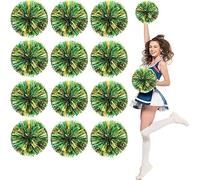 12PCS Metal Cheerleader pompon,30cm Cheerleader pompon Cheerleader pompon pour l'école danse Sport équipe esprit Cheerleader (Vert + Or)