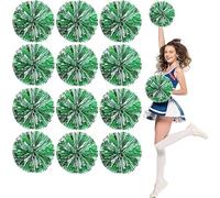 12PCS Metal Cheerleader pompon,30cm Cheerleader pompon Cheerleader pompon pour l'école danse Sport équipe esprit Cheerleader (Vert + Argent)