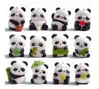 12Pcs Mini Animal Miniature Panda Décoration, Pandas Figurines, Panda Cake Topper, Ornements Mignons de Gâteau de Panda, Cadeau de Fête d'Anniversaire pour Enfants
