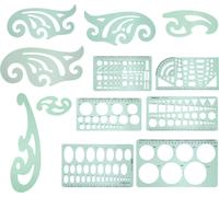 12pcs Modèle de dessin Mesure multifonctionnelle géométrique plastique -Accessoires de conception pour plastique -Terrain de conception