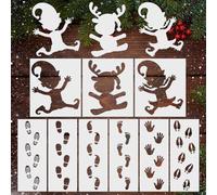 12pcs Noël Pochoir Empreinte de Pas Porte de Lutin Pieds Empreinte de Main Renne Pochoirs de Gnome Pochoirs de Dessin Peinture Cadeau Décoration pour Murs Sols Fenêtres Fabrication de Cartes Fête Noël