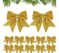 12PCS Noeuds de Ruban de Noël 12x15cm Grande Taille Arcs de Noël Ruban Nœuds Papillons Pailleté Decoration de Noël pour Sapin de Noël Emballage Cadeau Guirlande Voiture Mariage (Or)