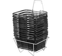 12pcs Noir Panier Panier avec Poignées Portable Fil Empilable Supermarché Shopping Set pour Blanchisserie Épicerie Bagages