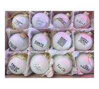 12pcs Ornements de Noël drôles 2.36 - Boules en Plastique avec Mots - Arbre, décoration de Couronne - Boules Noël Blancs