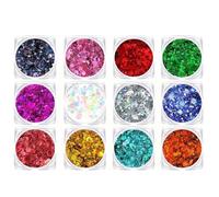 12Pcs Paillettes Visage Holographique Laser, Chunky Paillettes Cheveux Corps Ongles, Maquillage Carnaval pour Visage Enfant Adulte, Gel Paillettes Visage pour Festival Rave Outfit Fête Noël