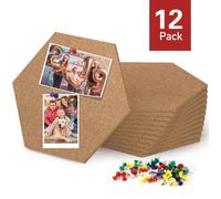 12PCS Panneau de Liège hexagonal Murale Décoration en Liège Autocollant Auto-adhésives Panneau d'Affichage Décor Bureau Maison Ecole