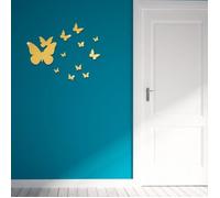 12pcs Papillons 3D Miroir Stickers Autocollant Mural Doré